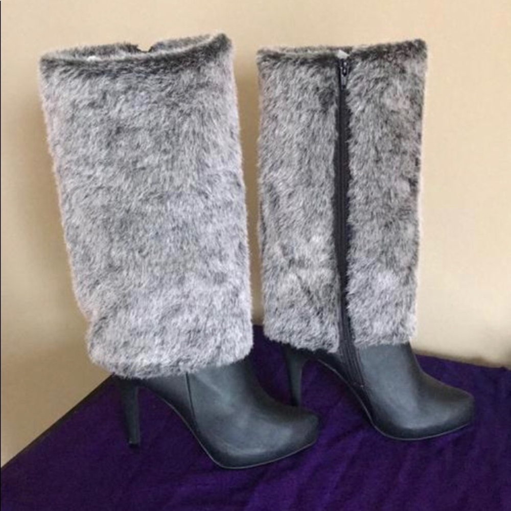 Shoe Dazzle Black Faux Fur Riya Boots
